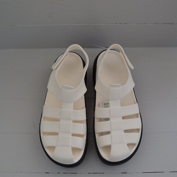 Crocs White Black Platform Sandals Women's 9 NWT Stomp Fisherman Shoes Summer - Picture 2 of 9